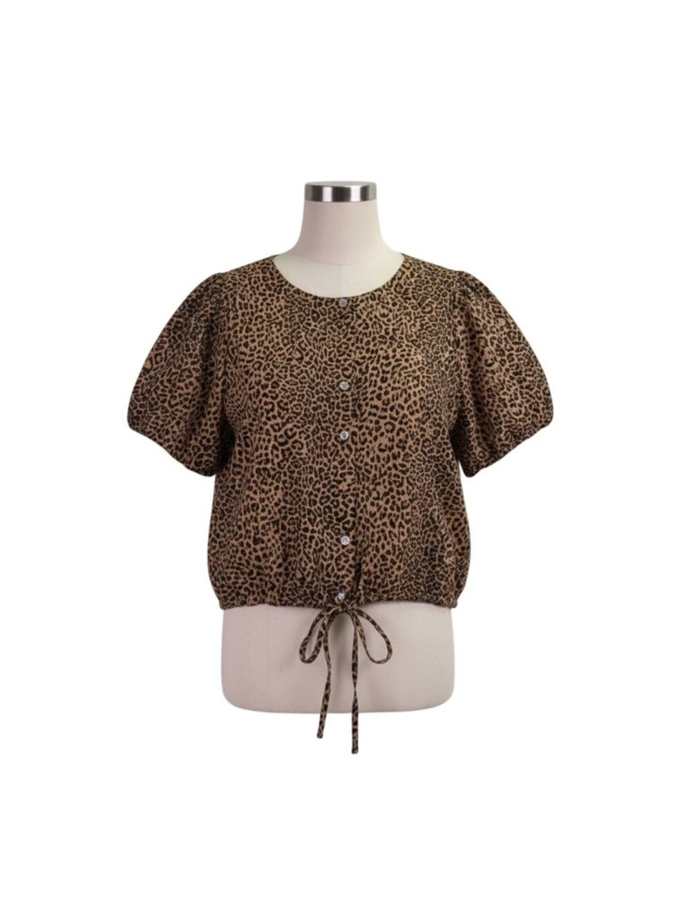 J.Crew Womens Brown Leopard Print Button Down Puff Sleeve Blouse Size L